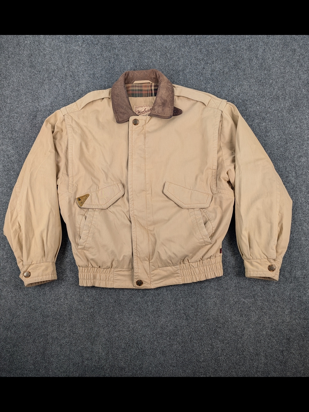 Woolrich Vintage Men’s Medium Field Jacket Tan Cotton Bomber Plaid Lined Coat